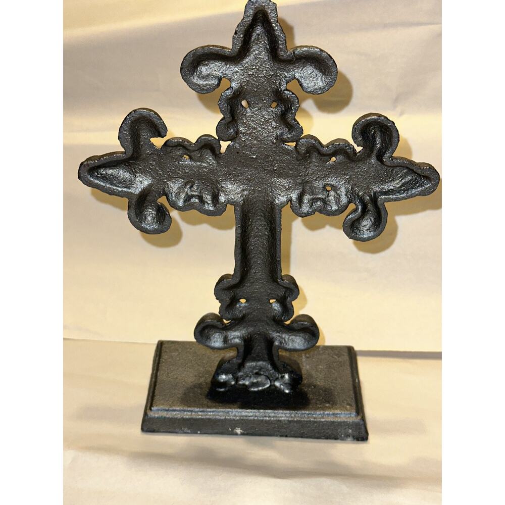 Cast Iron Hand Painted Gothic Cross Fireplace Mantle Christmas Stocking Hanger - Picture 7 of 10